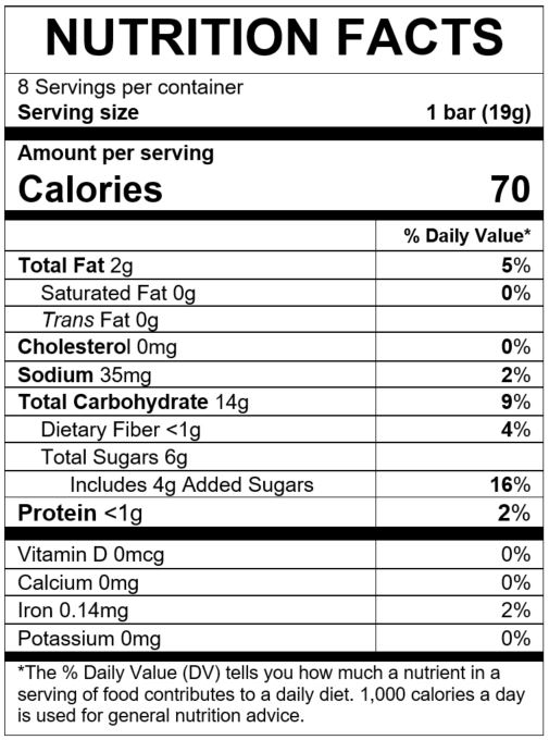 Nutrition Facts Grain & Grow™ Soft Baked Grain Bars